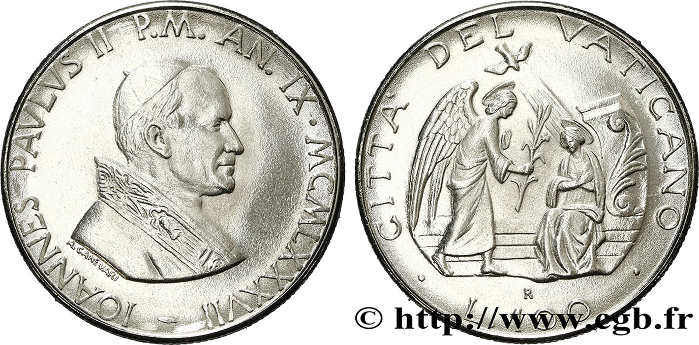 VATICAN AND PAPAL STATES 100 Lire Jean Paul II an IX / l’Annonciation 1987  MS 