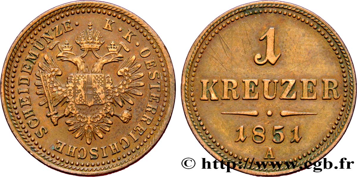 AUSTRIA 1/4 Kreuzer aigle bicéphale 1851 Vienne AU 