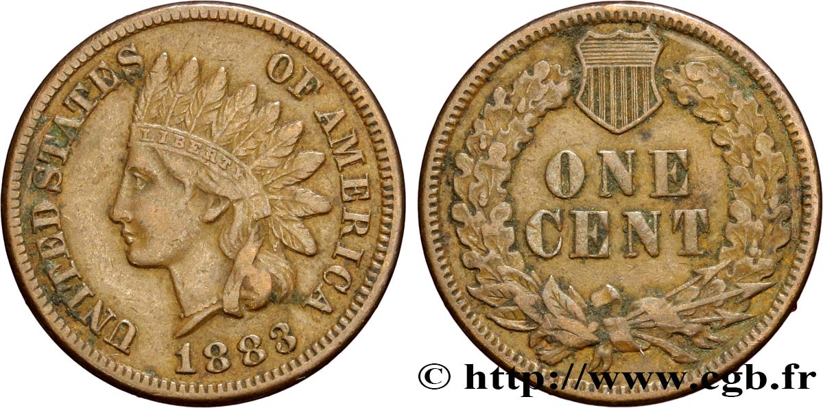 UNITED STATES OF AMERICA 1 Cent tête d’indien, 3e type 1883  XF 