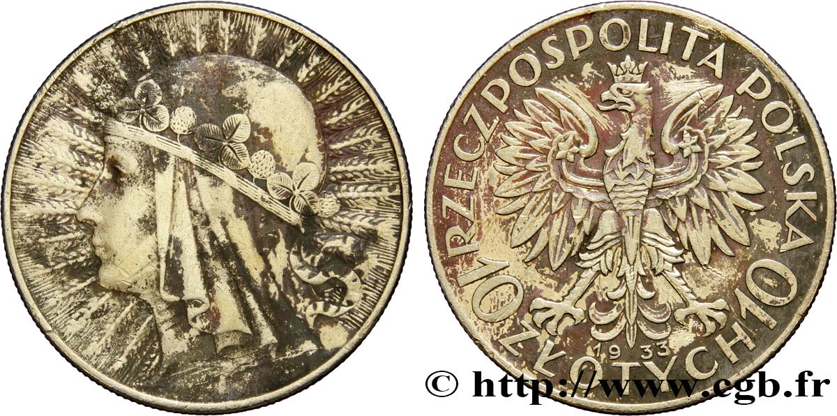 POLONIA 10 Zlotych reine Jadwiga 1933 Varsovie BC 