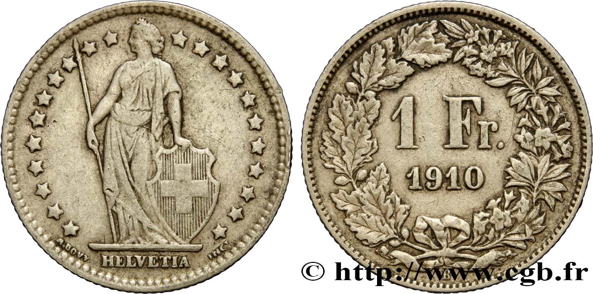 SUISSE 1 Franc Helvetia 1910 Berne - B TTB 