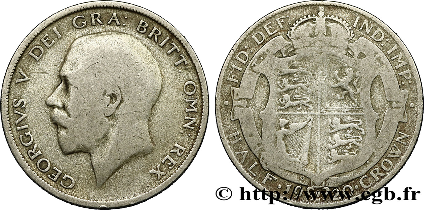 REINO UNIDO 1/2 Crown Georges V / blason 1920  BC 