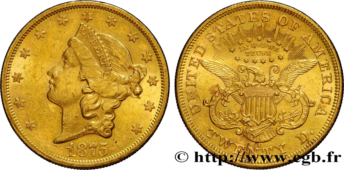 UNITED STATES OF AMERICA 20 Dollars  Liberty  1875 San Francisco AU/AU 