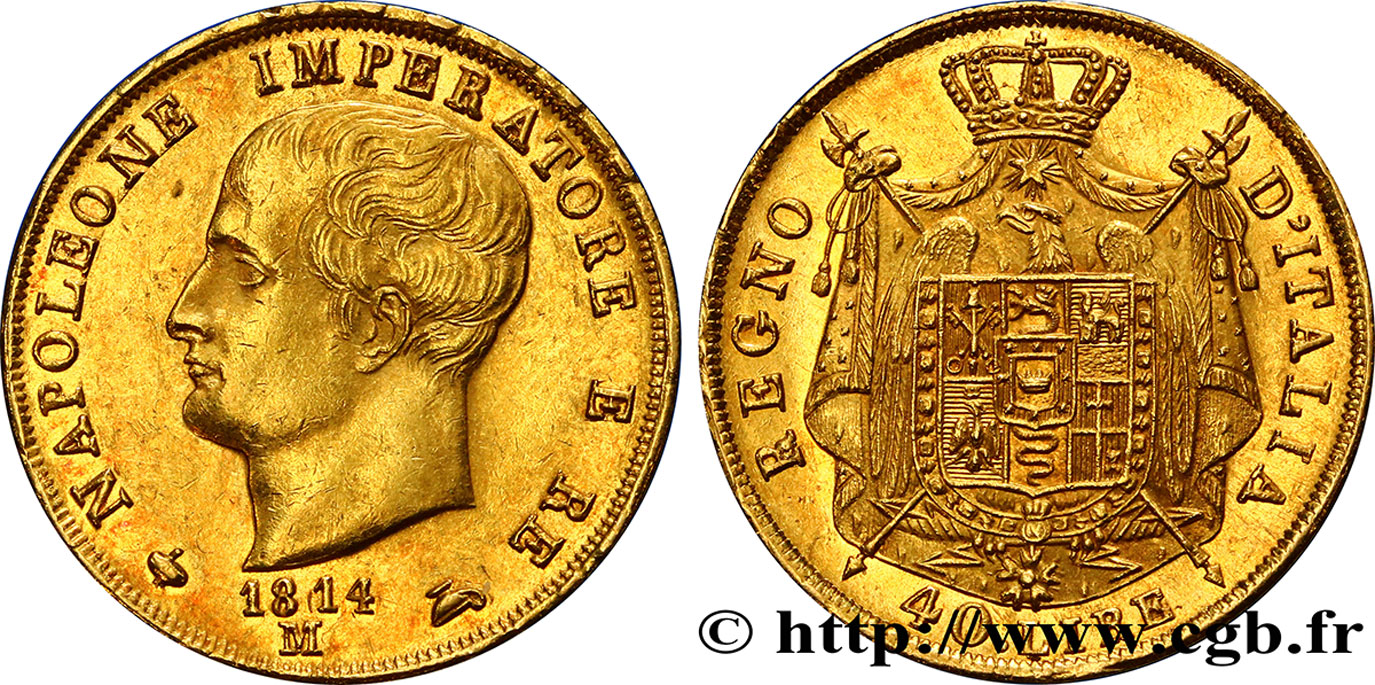 ITALIEN - Königreich Italien - NAPOLÉON I. 40 Lire 1814 Milan VZ 
