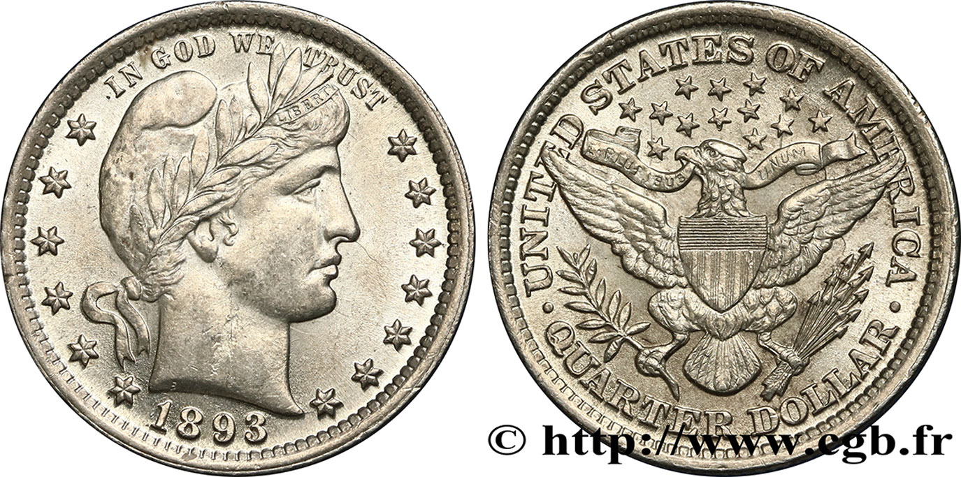 STATI UNITI D AMERICA 1/4 Dollar Barber 1893 Philadelphie MS 