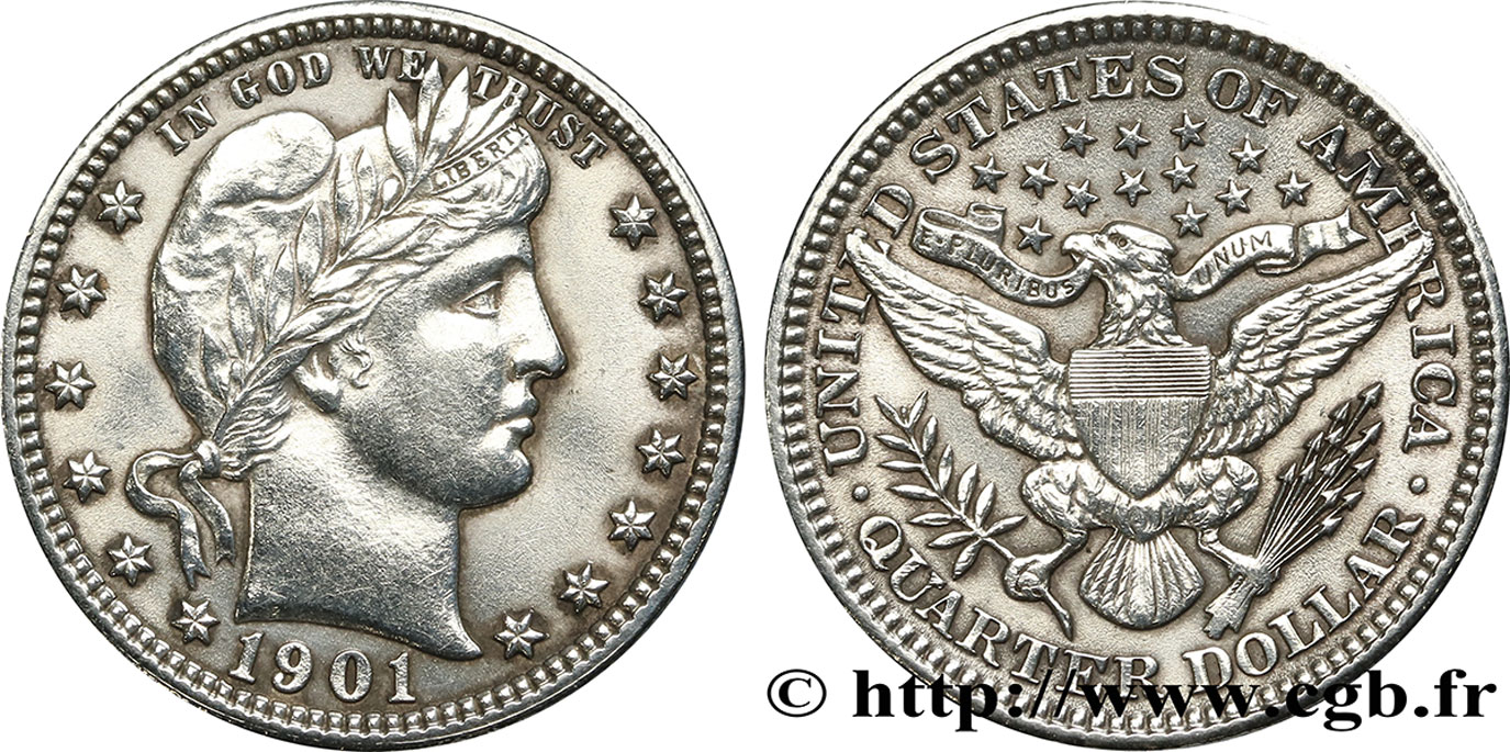 UNITED STATES OF AMERICA 1/4 Dollar Barber 1901 Philadelphie AU 