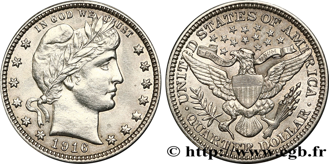 ESTADOS UNIDOS DE AMÉRICA 1/4 Dollar Barber 1916 Philadelphie EBC/SC 