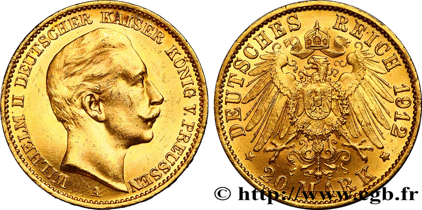 GERMANY - PRUSSIA 20 Mark Guillaume II 1912 Berlin MS 