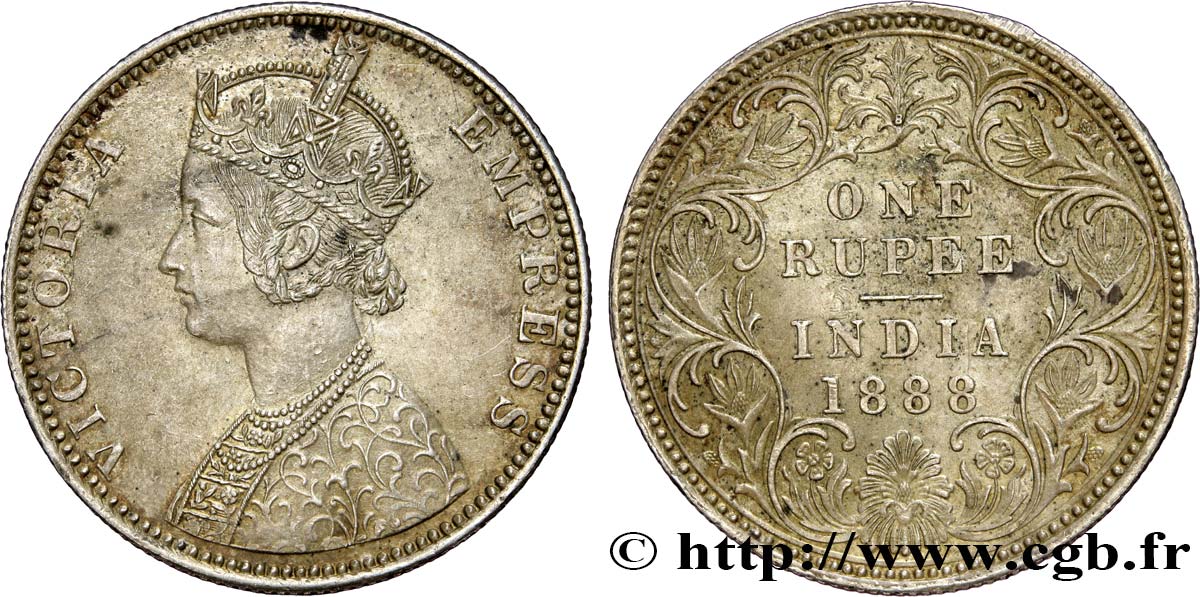 BRITISH INDIA 1 Roupie Victoria 1888  Bombay AU 