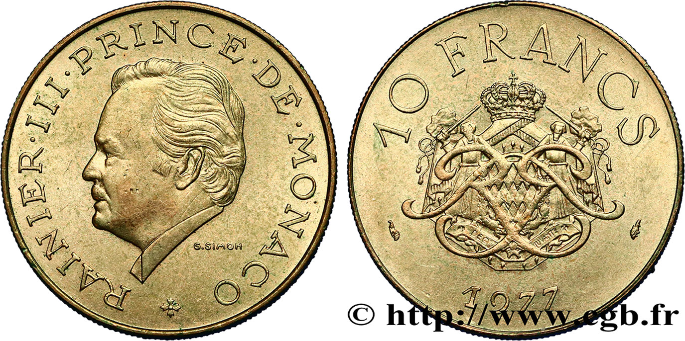 MONACO 10 Francs Rainier III  1977 Paris fST 