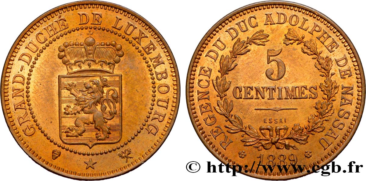 LUXEMBOURG Essai 5 Centimes 1889  SPL 