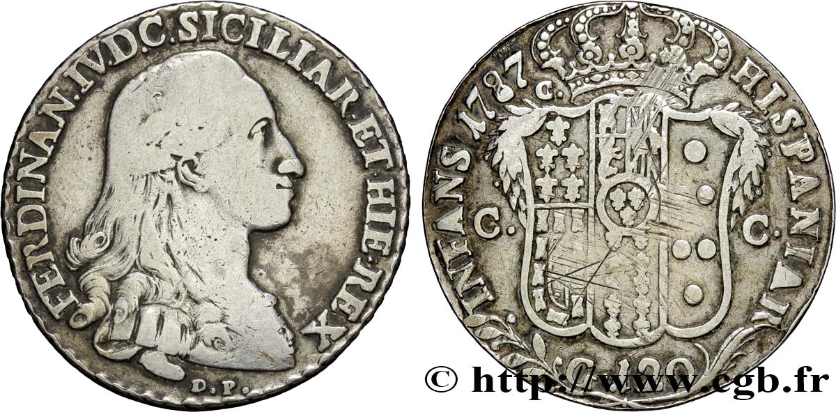 ITALY - KINGDOM OF NAPLES 1 Piastre de 120 Grana  Ferdinand IV de Bourbon 1787 Naples VF 