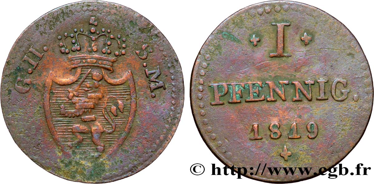ALLEMAGNE - HESSE 1 Pfennig Hesse-Darmstadt 1819  TB+ 