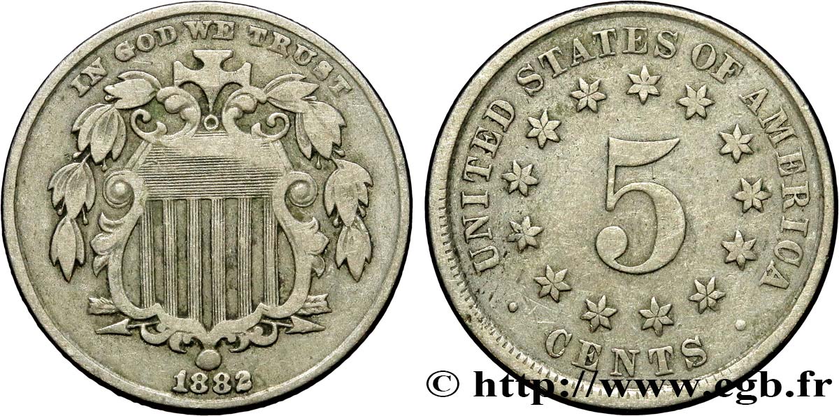 VEREINIGTE STAATEN VON AMERIKA 5 Cents au bouclier 1882 Philadelphie fSS 