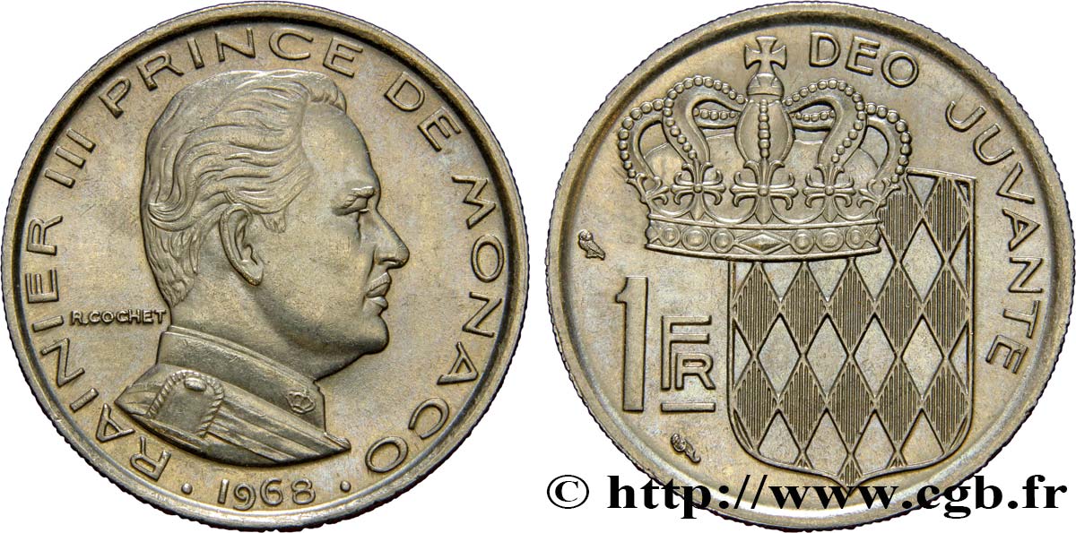 MONACO 1 Franc Rainier III / écu couronné 1968 Paris EBC 