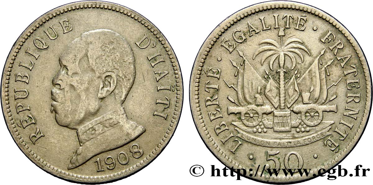 HAITI 50 Centimes emblème / président Nord Alexis 1908 Waterbury BC 