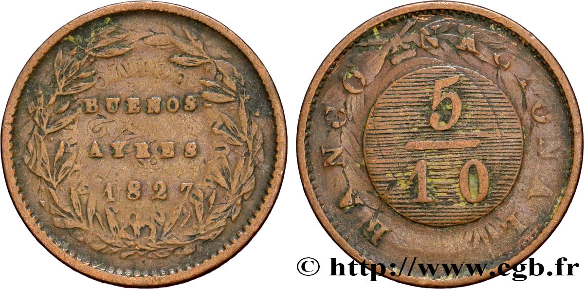 ARGENTINA 5/10 Real Province de Buenos Aires 1827  RC+ 
