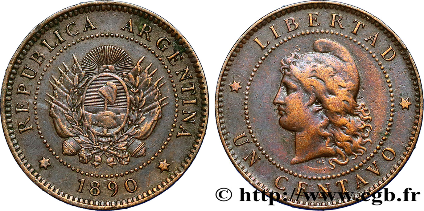 ARGENTINA 1 Centavo 1890  XF 