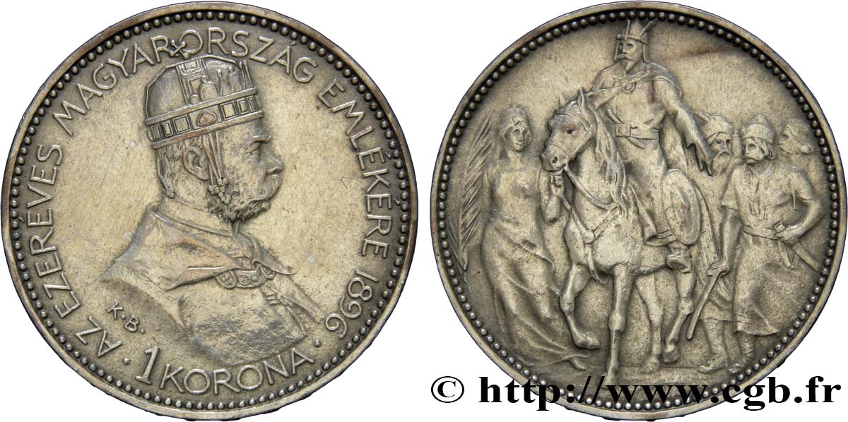 HONGRIE 1 Corona François-Joseph - commémoration du millénium 1896  TTB 