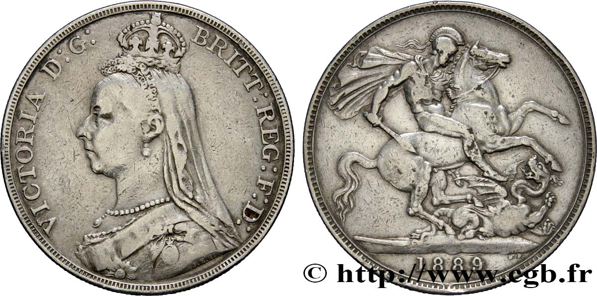 ROYAUME-UNI 1 Crown Victoria buste du jubilé 1889  TB+ 