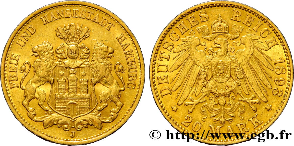 GERMANIA - LIBERA CITTA DE AMBURGO 20 Mark 1893 Hambourg BB/q.SPL 