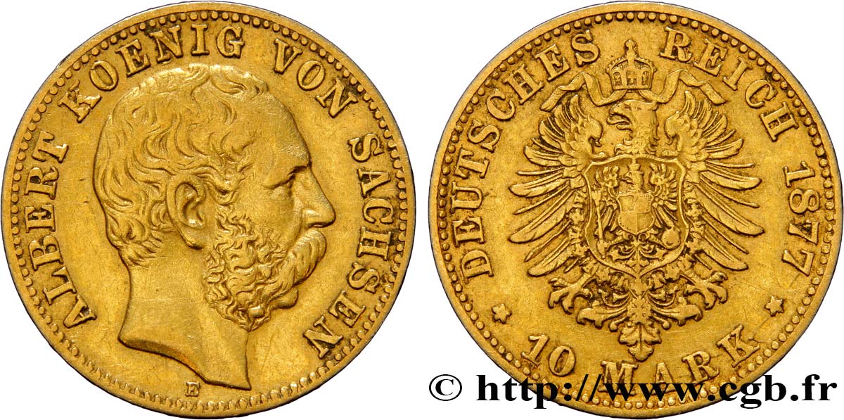GERMANY - KINDGOM OF SAXONY - ALBERT 10 Mark 1877 Dresde XF autre