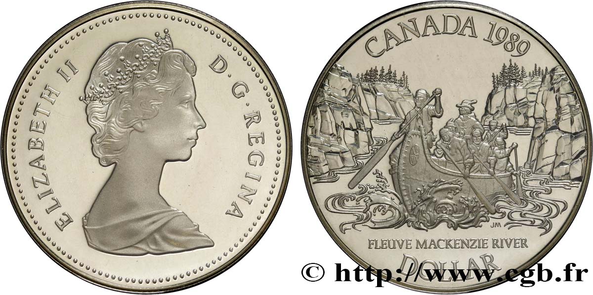CANADá
 1 Dollar BE (proof) descente de la MacKenzie River 1989  FDC 