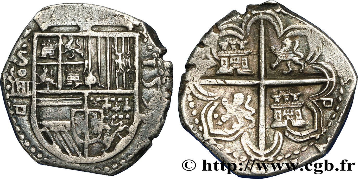 ESPAGNE - ROYAUME D ESPAGNE - PHILIPPE II DE HABSBOURG 4 Reales 1591 Séville TTB 