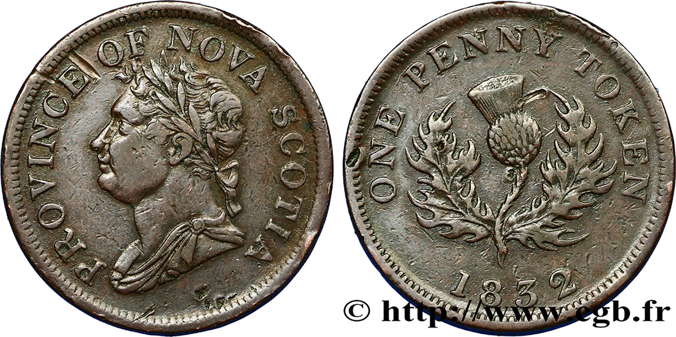 CANADA 1 Penny Token Nova Scotia  1832  TB+ 