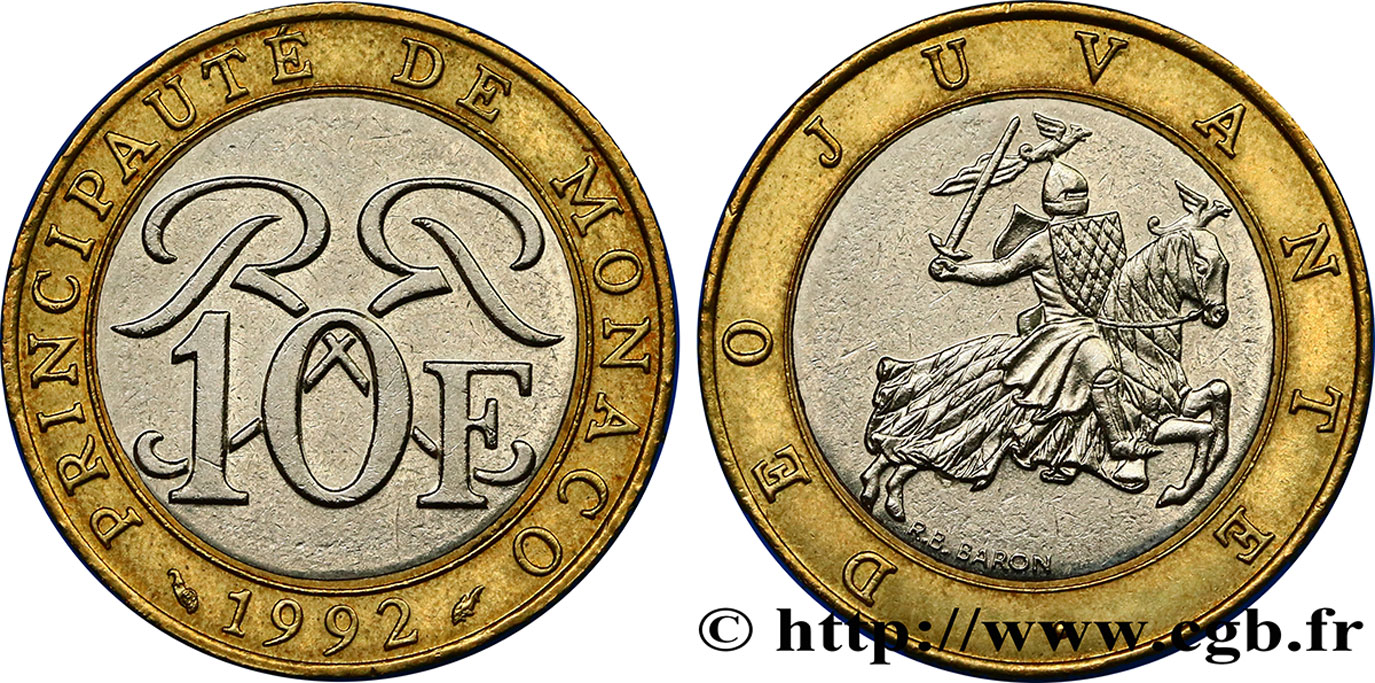 MONACO 10 Francs Rainier III 1992 Paris VZ 
