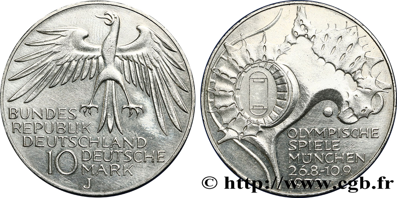 ALLEMAGNE 10 Mark / XXe J.O. Munich - Stade Olympique 1972 Hambourg - J SUP 
