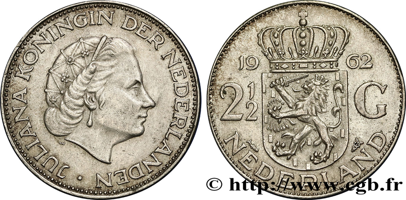 PAYS-BAS 2 1/2 Gulden Juliana 1962 Utrecht SUP 