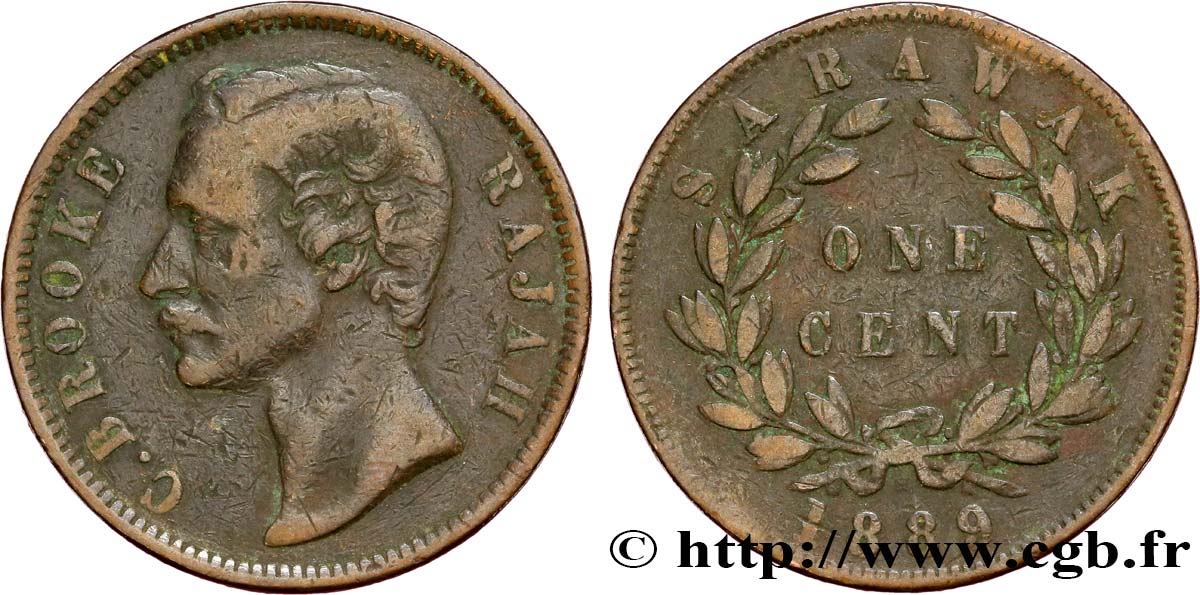 SARAWAK 1 Cent Sarawak Rajah J. Brooke 1889  TB+ 