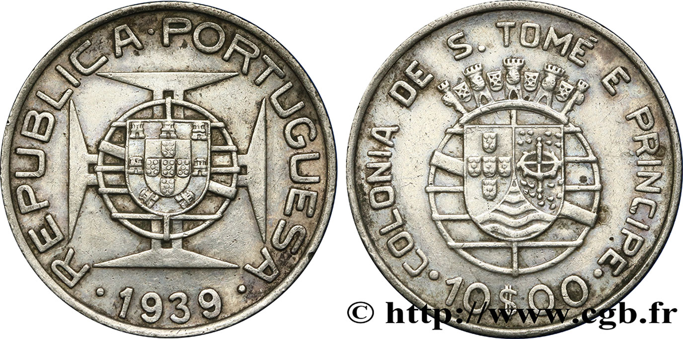 SAINT THOMAS et PRINCE 10 Escudos colonie portugaise 1939  TTB 