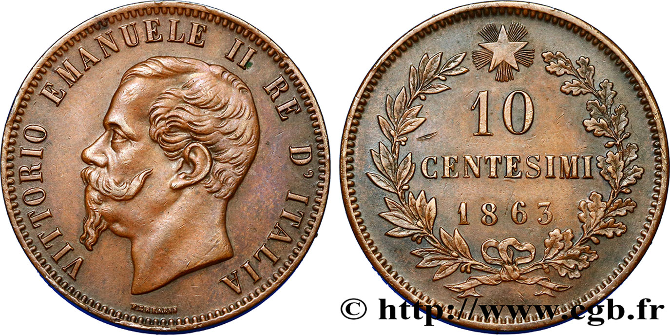 ITALIEN 10 Centesimi Victor Emmanuel II 1863  fVZ 