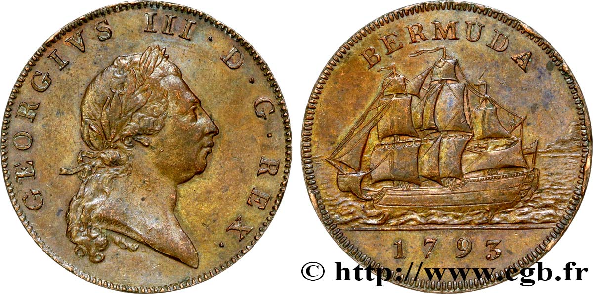 BERMUDAS 1 Penny Georges III 1793  EBC 