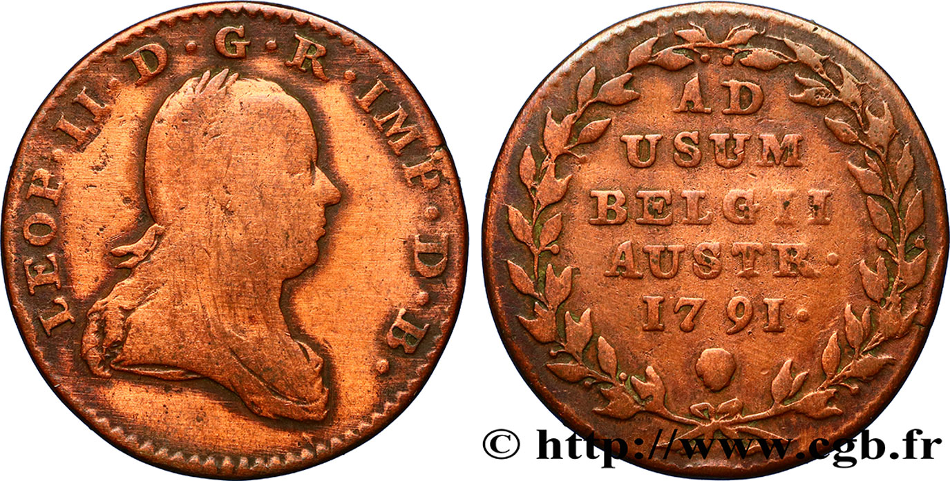 BELGIQUE - PAYS-BAS AUTRICHIENS 2 Liards Pays-Bas autrichiens Léopold II 1791 Bruxelles B 