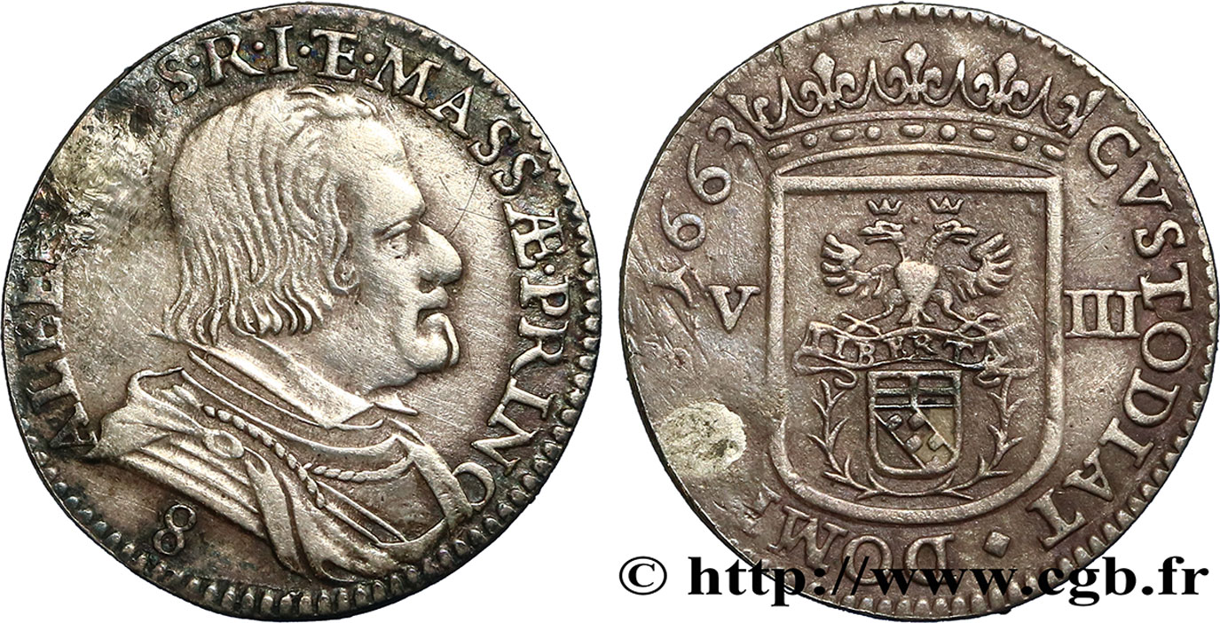 ITALIE - TOSCANE - MASSA DI LUNIGIANA - ALBÉRICO II CYBO MALASPINA Luigino de 8 Bolognini 1663  BB 