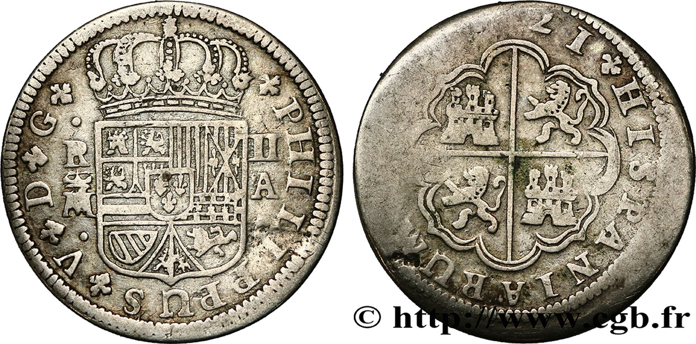 SPAIN 2 Reales au nom de Philippe V 1721 Madrid VF 