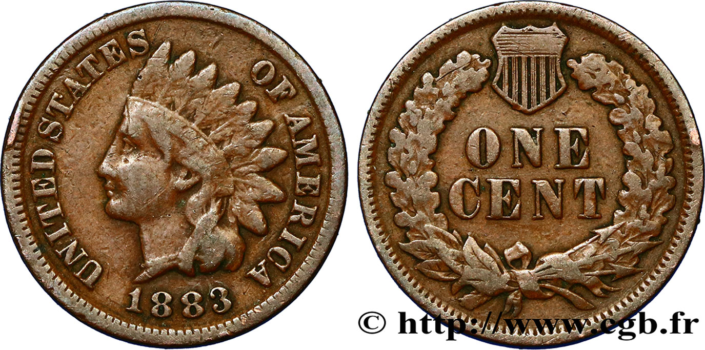 UNITED STATES OF AMERICA 1 Cent tête d’indien, 3e type 1883  XF 