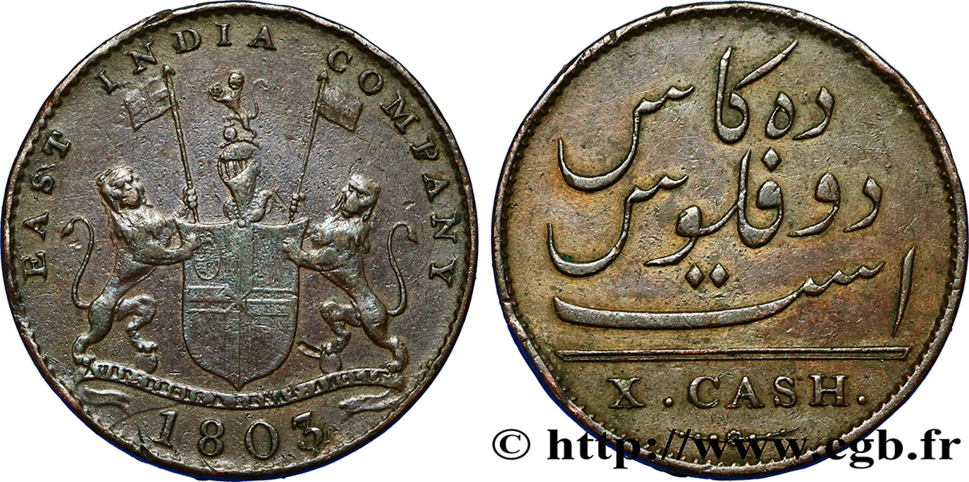 INDIA X (10) Cash East India Company 1803 Madras VF 
