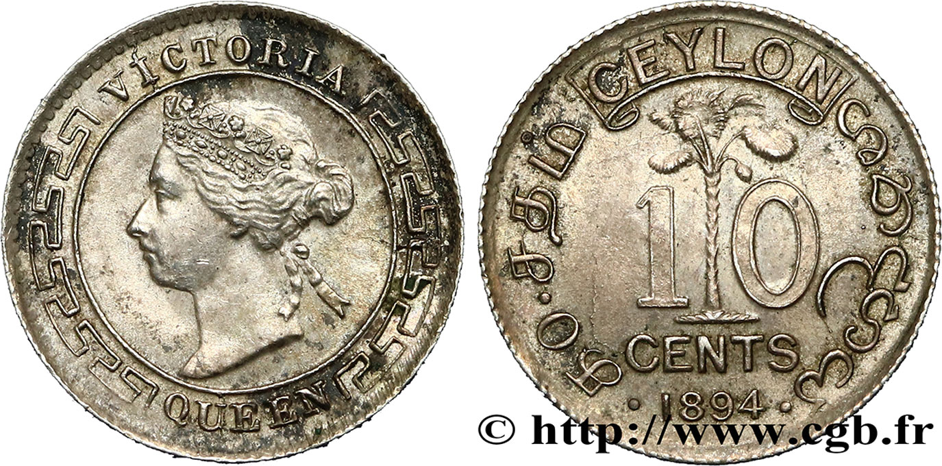 CEILáN 10 Cents Victoria 1894  EBC 