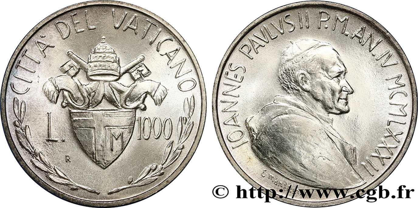 VATICANO Y ESTADOS PONTIFICIOS 1000 Lire Jean-Paul II an IV 1982 Rome SC 