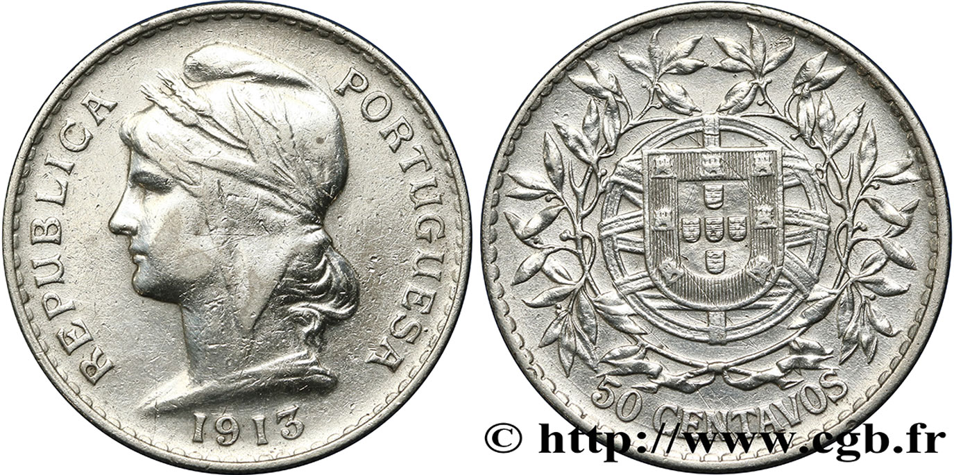 PORTUGAL 50 Centavos 1913  AU 
