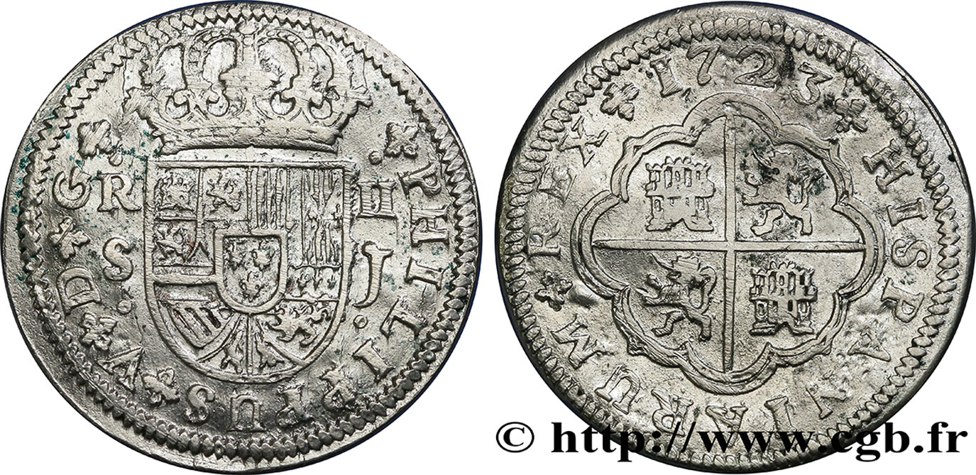 SPAIN 2 Reales au nom de Philippe V 1723 Séville VF 