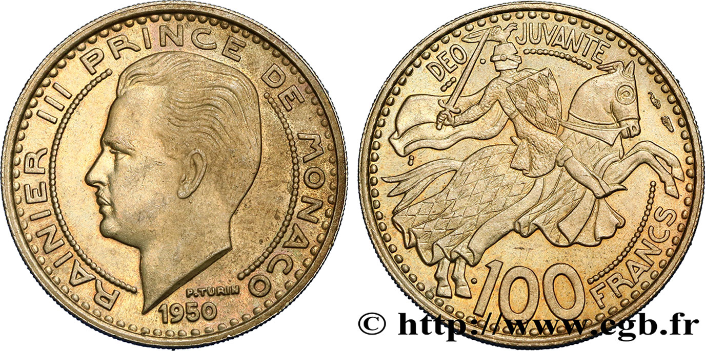 MONACO 100 Francs Rainier III / chevalier Grimaldi 1950 Paris fST 