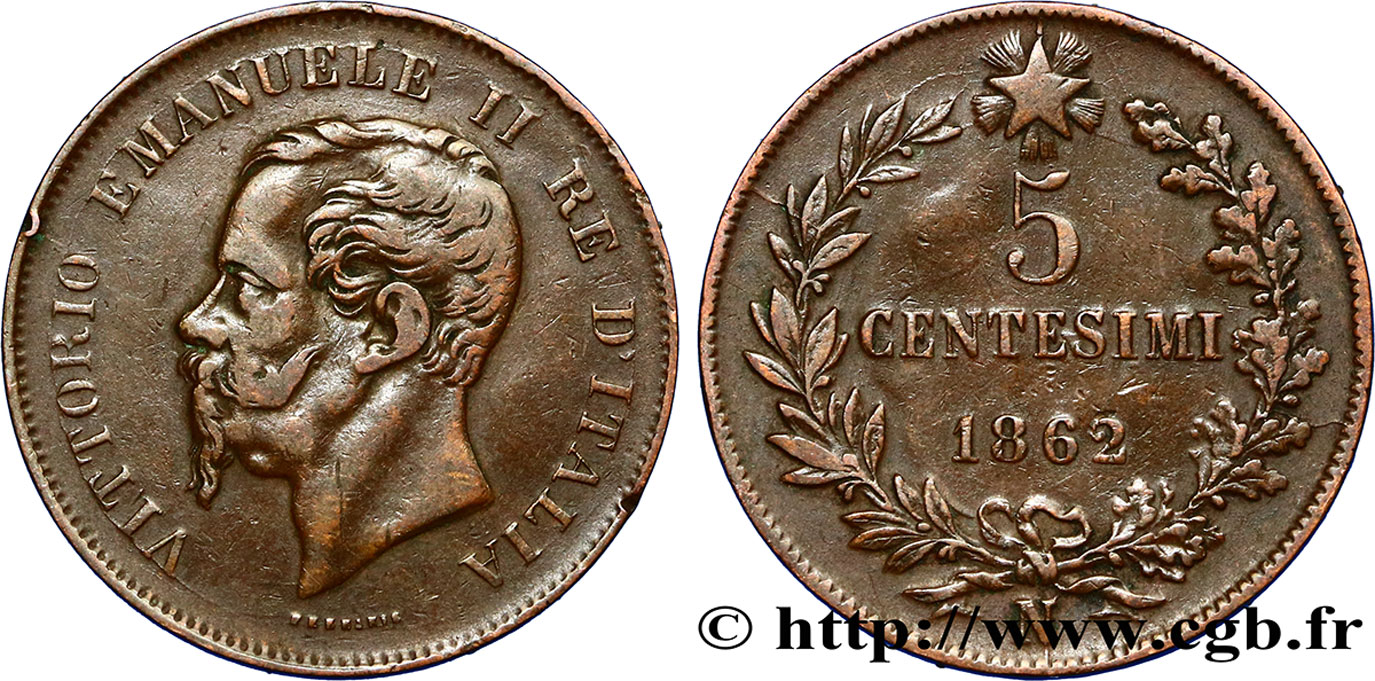 ITALY 5 Centesimi Victor Emmanuel II 1862 Naples VF 