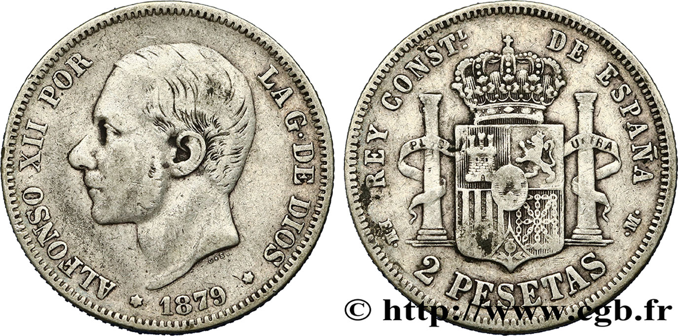 SPANIEN 2 Pesetas Alphonse XII 1879  S 