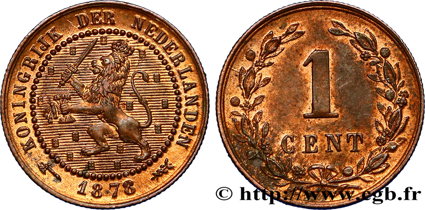 NETHERLANDS 1 Cent lion couronné 1878 Utrecht MS 