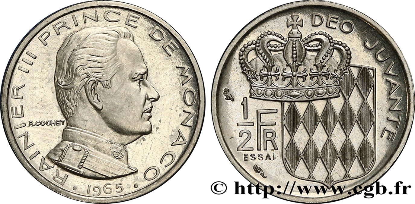 MONACO - PRINCIPALITY OF MONACO - RAINIER III Essai de 1/2 Franc 1965 Paris MS 